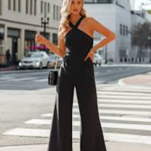 Sugarlips Pants - Sugar lips halter neck wide leg jumpsuit sz S